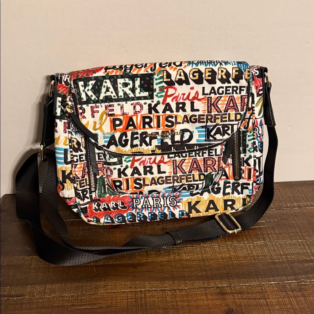 Karl Lagerfeld Signature Logo Graffiti Crossbody /  Messenger Bag